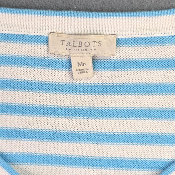 Talbots Sweater Womens M P Cardigan Blue Stripe Flamingo Embroidered Nautical - Picture 2 of 12